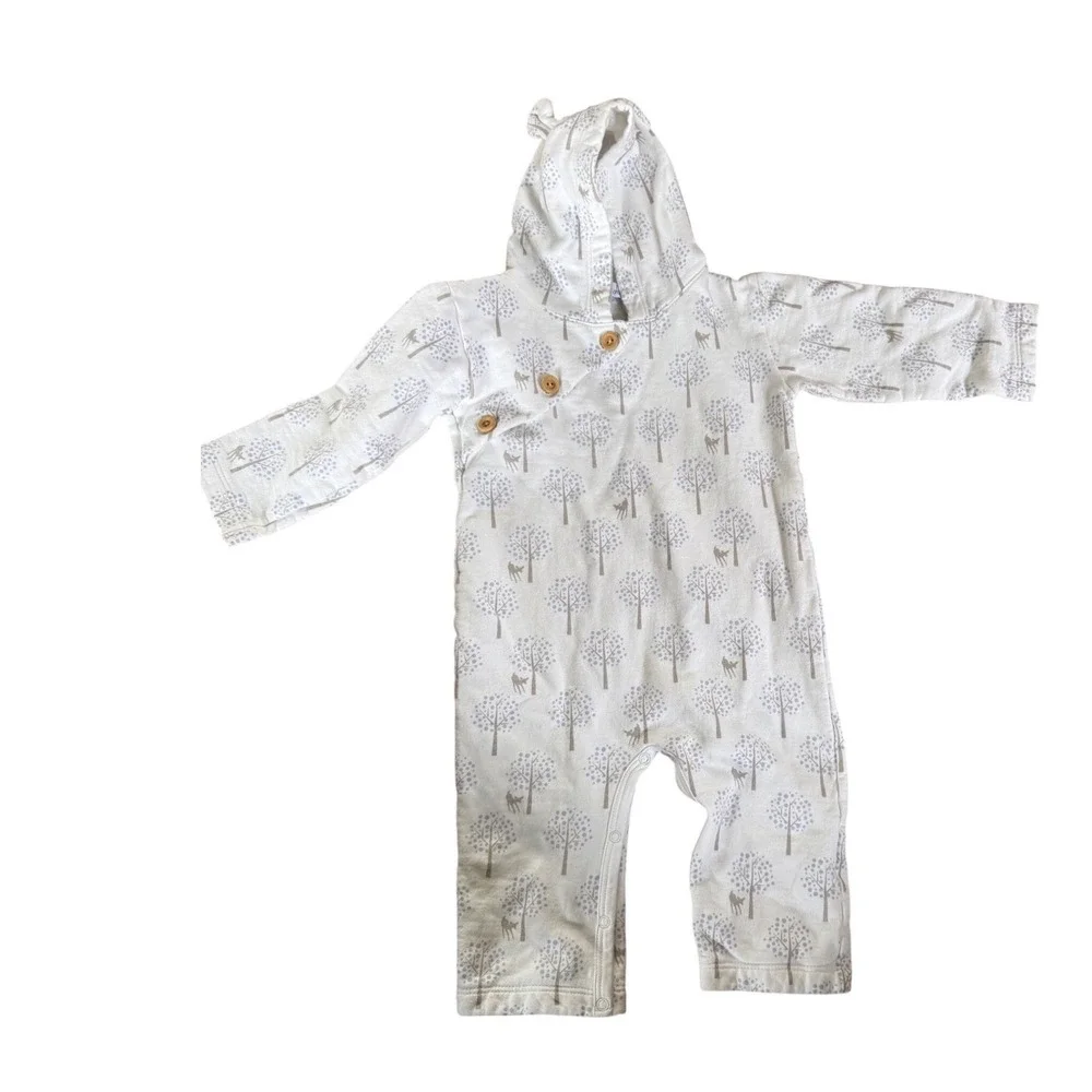 Feather Baby hooded with bear ears one piece trees and deer print cotton‎